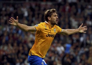 Juventus' Llorente celebrates after scoring a goal against Real Madridduring their Champions League soccer match in Madrid
