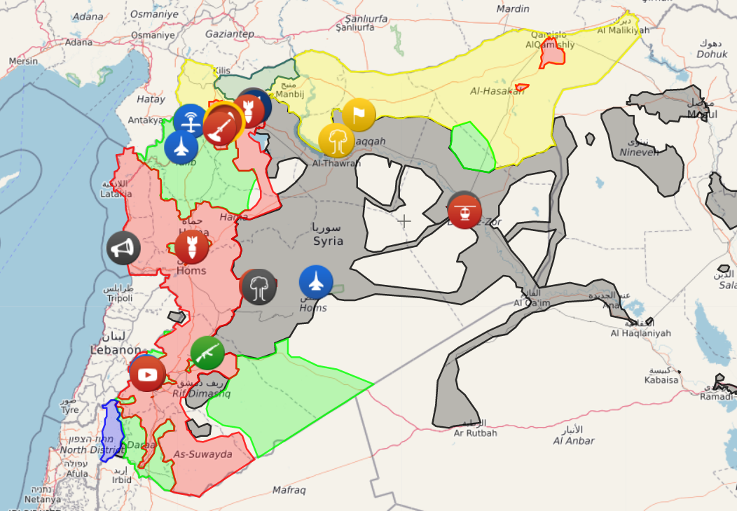 Mappa aggiornata al 2 Gennaio 2016 - fonte https://syria.liveuamap.com/en/2017/2-january-suheil-alhassan-has-reportedly-been-promoted-to